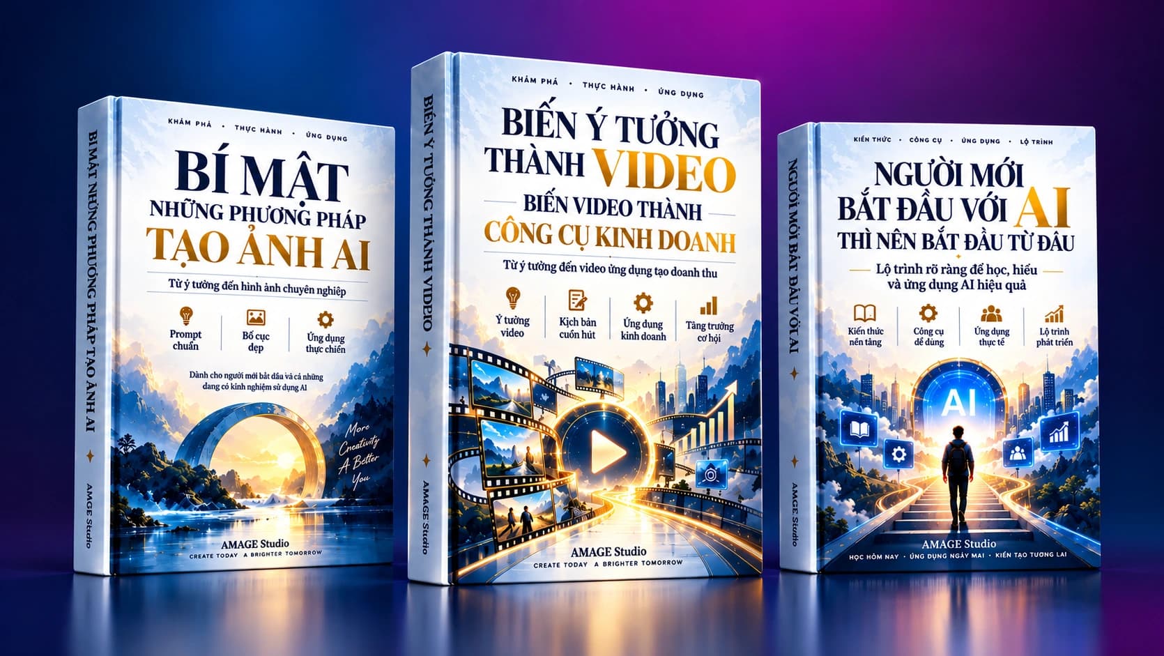 Bộ ba sách về sáng tạo ảnh AI, biến ý tưởng thành video phục vụ kinh doanh và lộ trình bắt đầu với AI